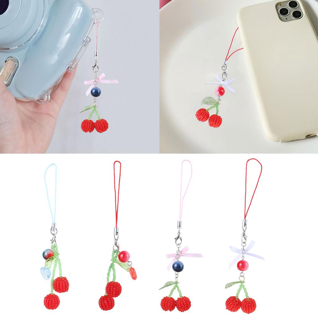 Sweet Phone Chain Strap Lanyard Beaded Cherries Pendant Phone Charm Hanging Decoration Cute Phone Accessories