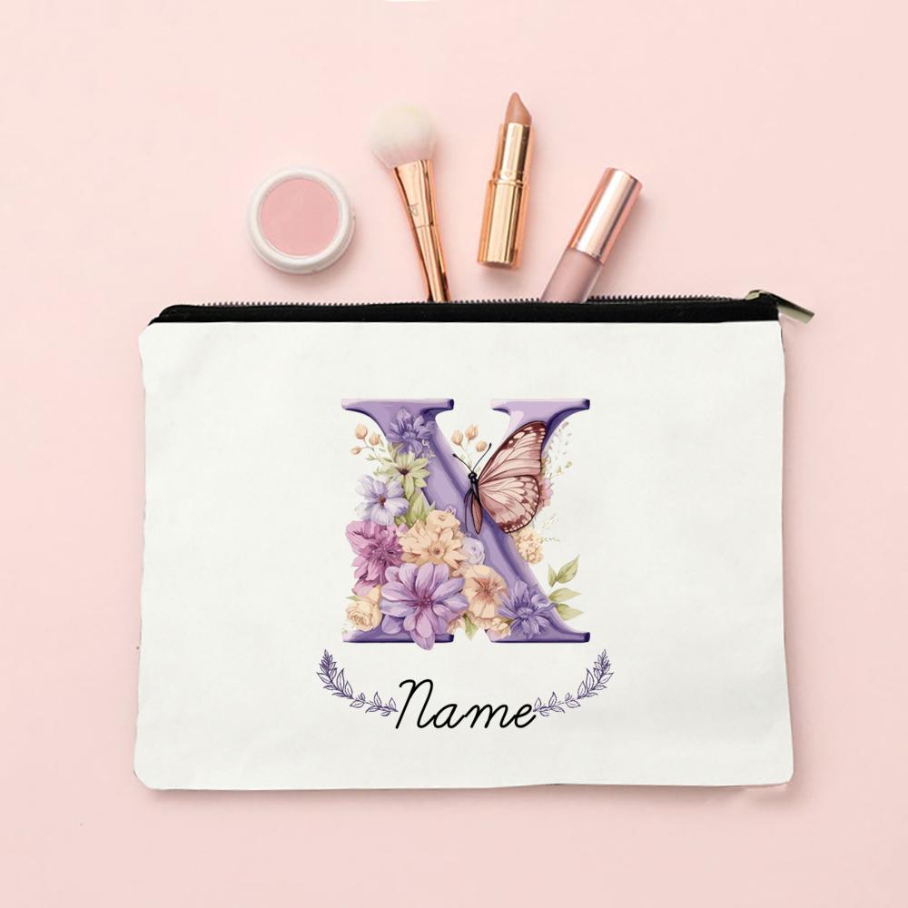 

Personalized Initial with Name Makeup Bag for Women A-Z Cosmetic Bags Girls Travel Toiletry Pouch Wedding Birthday Gift for Her