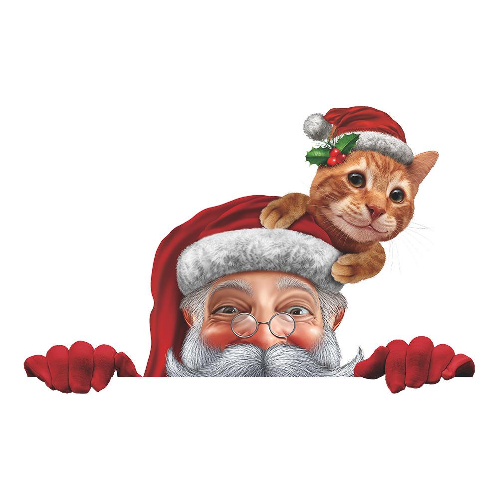 

Christmas Window Clings with Santa & Kitten - Adorable Glass Stickers for Home, Bedroom, Office Decor, Removable Decoration
