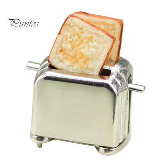 

Мини-тостер Модель 1:12 аксессуаров для кукольного домика, миниатюрный тостер с 2 съемными тостами для кухонной сцены серебряный