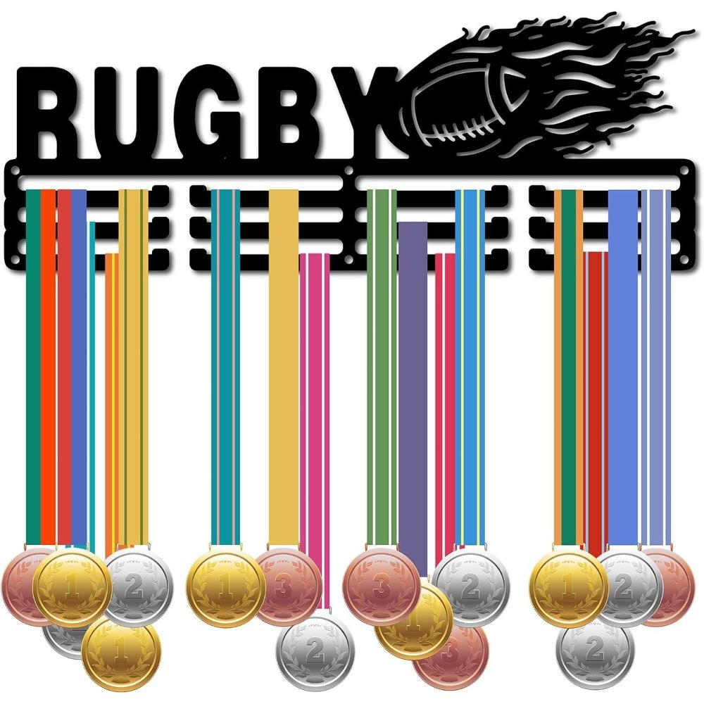 Metal Medal Holder Wall Mount Rack Black 15.7 X 4.7 Inch for Race Runner Swimmer Gymnast Display Up To 60 Medals Sports Award Organizer