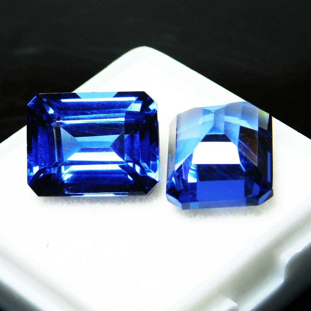 16 Carat CERTIFIED Loose Gemstone Natural Blue Tanzanite Emerald Cut Pair multiQ 00J