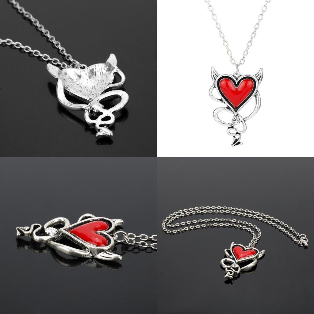 Heart Shaped Alloy Necklace With Red Oil Drop Pendant For Halloween Cosplay And Casual Wear