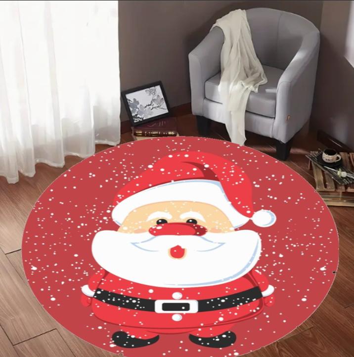 Santa Claus Circular Carpet Soft Washable with Anti Slip Bottom Living Room Bedroom Home Decoration Perfect Christmas Decoration
