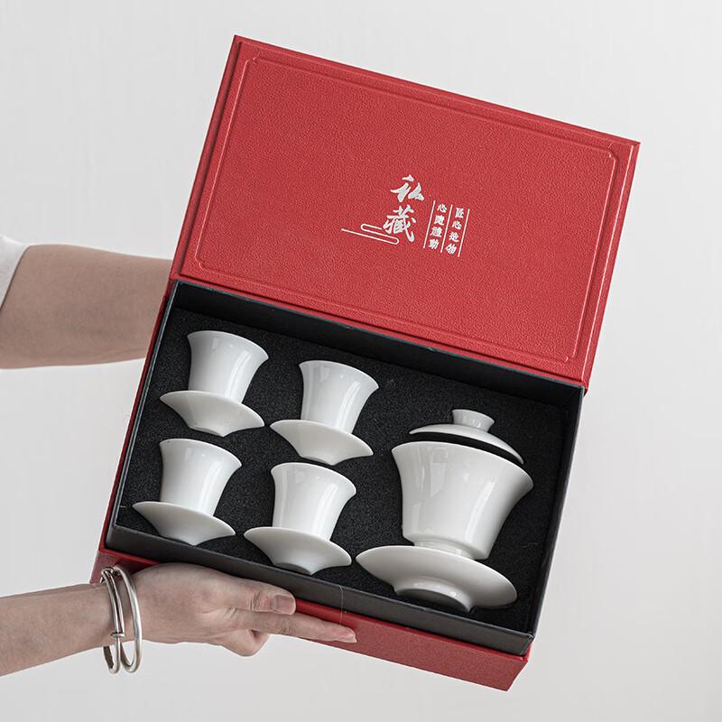 Mutton Fat Jade Porcelain Gaiwan Tea Set