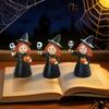 3Pcs Cute Halloween Witch Statue Cartoon Creative Resin Girl Figurines Durable with Skull Pumpkin Halloween Witch Ornament