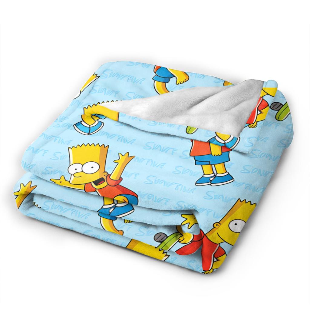 Cozy Blanket Picnic Bart S-Simpson Skateboarding Pattern Throw Blanket Funny Bedspread For Home Decor