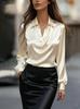 1116 European and American new models, autumn fashion commuter satin V-neck long-sleeved shirt shirt women's clothing