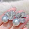 2026 New High End Pearl Inlaid Zircon Earrings for Women, Fashionable, Exquisite, Shining, Light Luxury Style, Zircon
