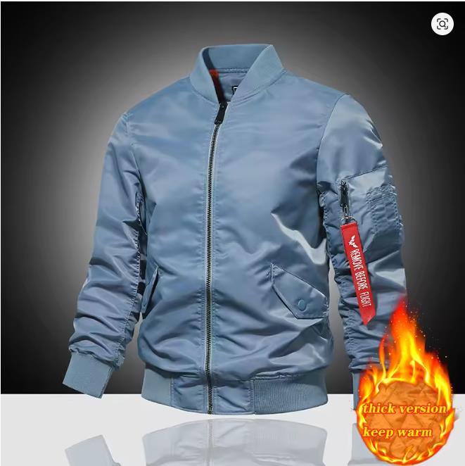 Autumn Winter Air Force MA1 Pilot Jacket Men's Solid Color Baseball Jacket Casual Thick Windproof Warm Cotton Jacket