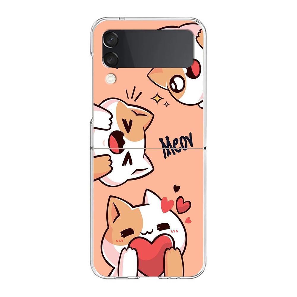 Cat Cute Kitten Cartoon For Samsung Galaxy Z Flip 3 4 5 Hard Folding Clear PC Phone Case For Samsung Z Flip3 Back Cover Bumper