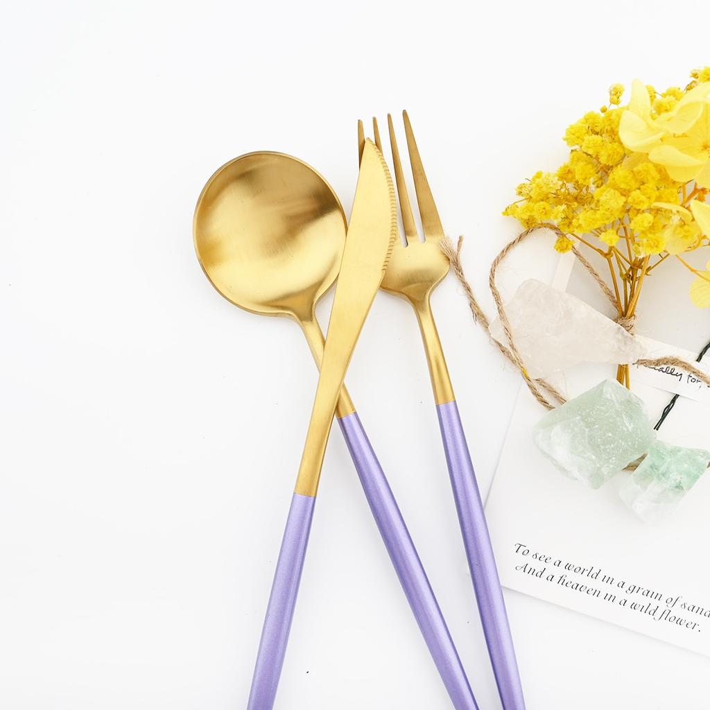 24Pcs Multicolor Dinnerware Set Knife Fork Spoons Teaspoon Tableware 18/10 Stainless Steel Cutlery Western Kitchen Silverware Flatware