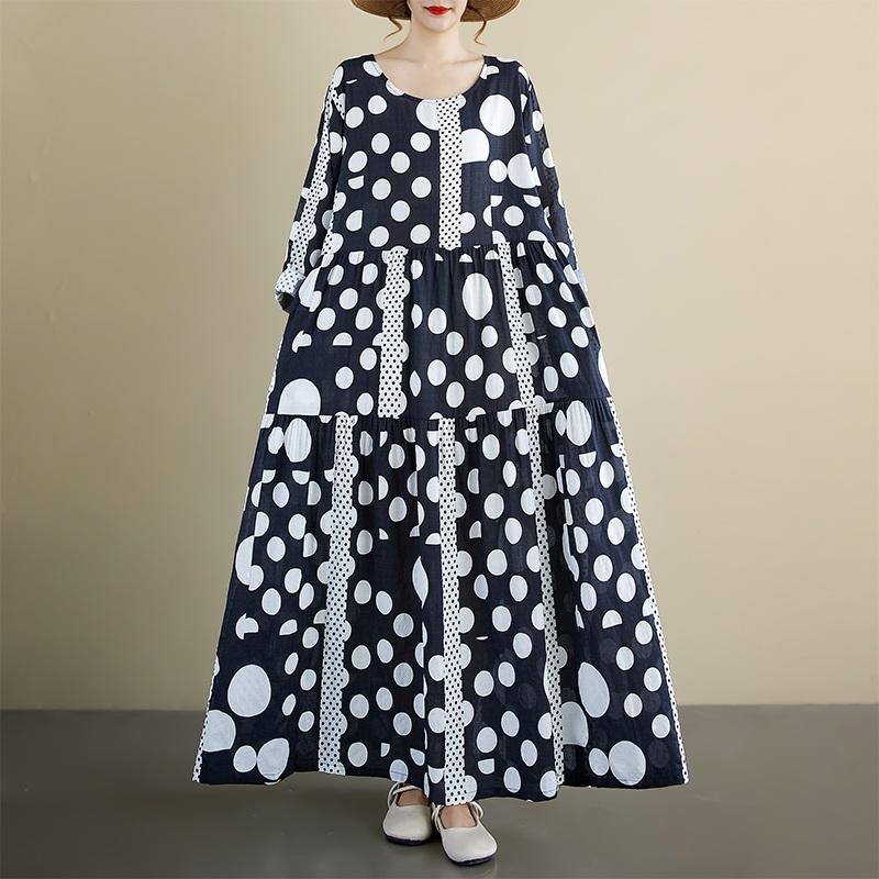 Long Sleeve Plus Size Vintage Dot New In Dresses for Women Casual Loose Spring Summer Autumn Dress