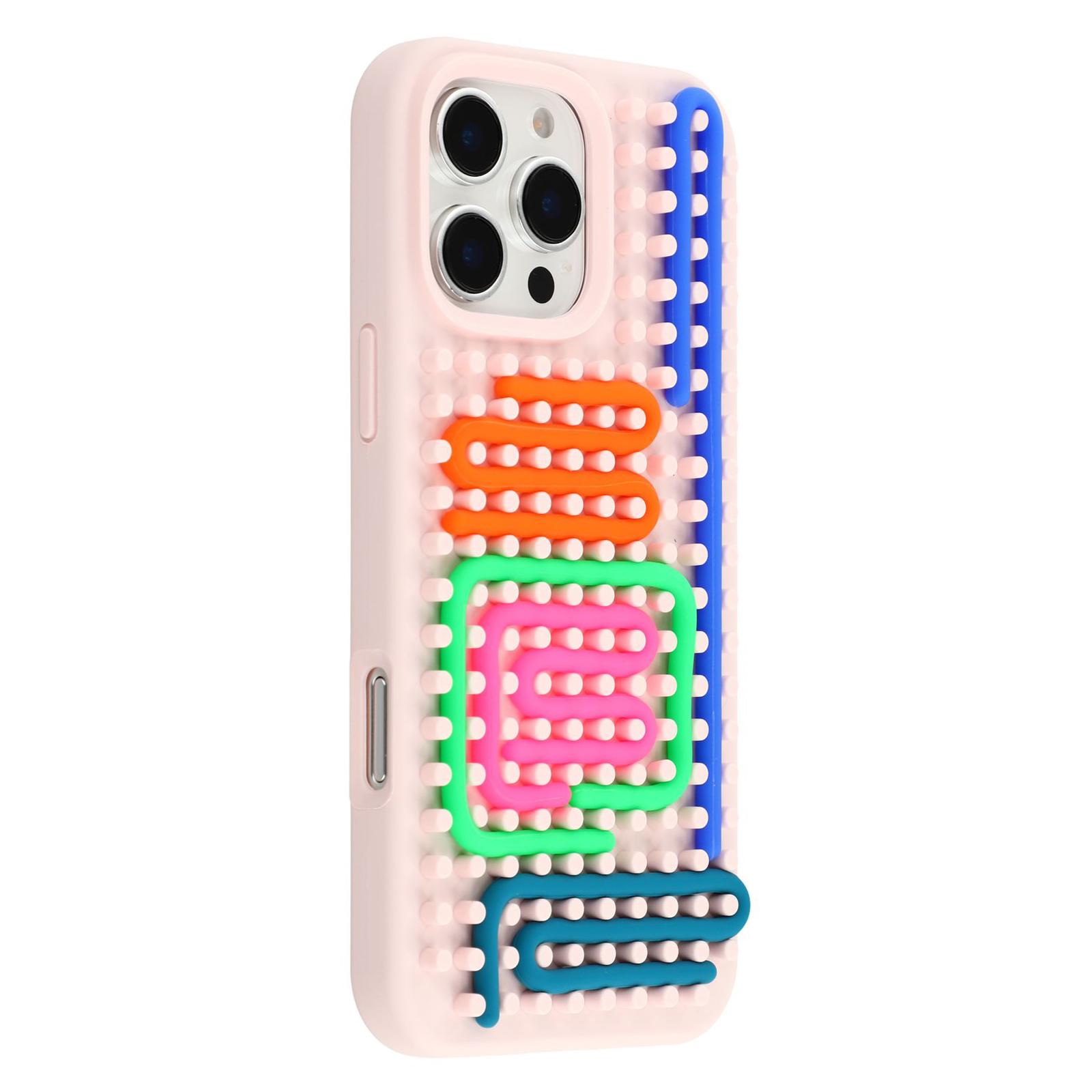 

For iPhone 16 Pro Max Case 3D Stress Relief DIY Colorful Bar Silicone+PC Phone Cover Dots Design Pink