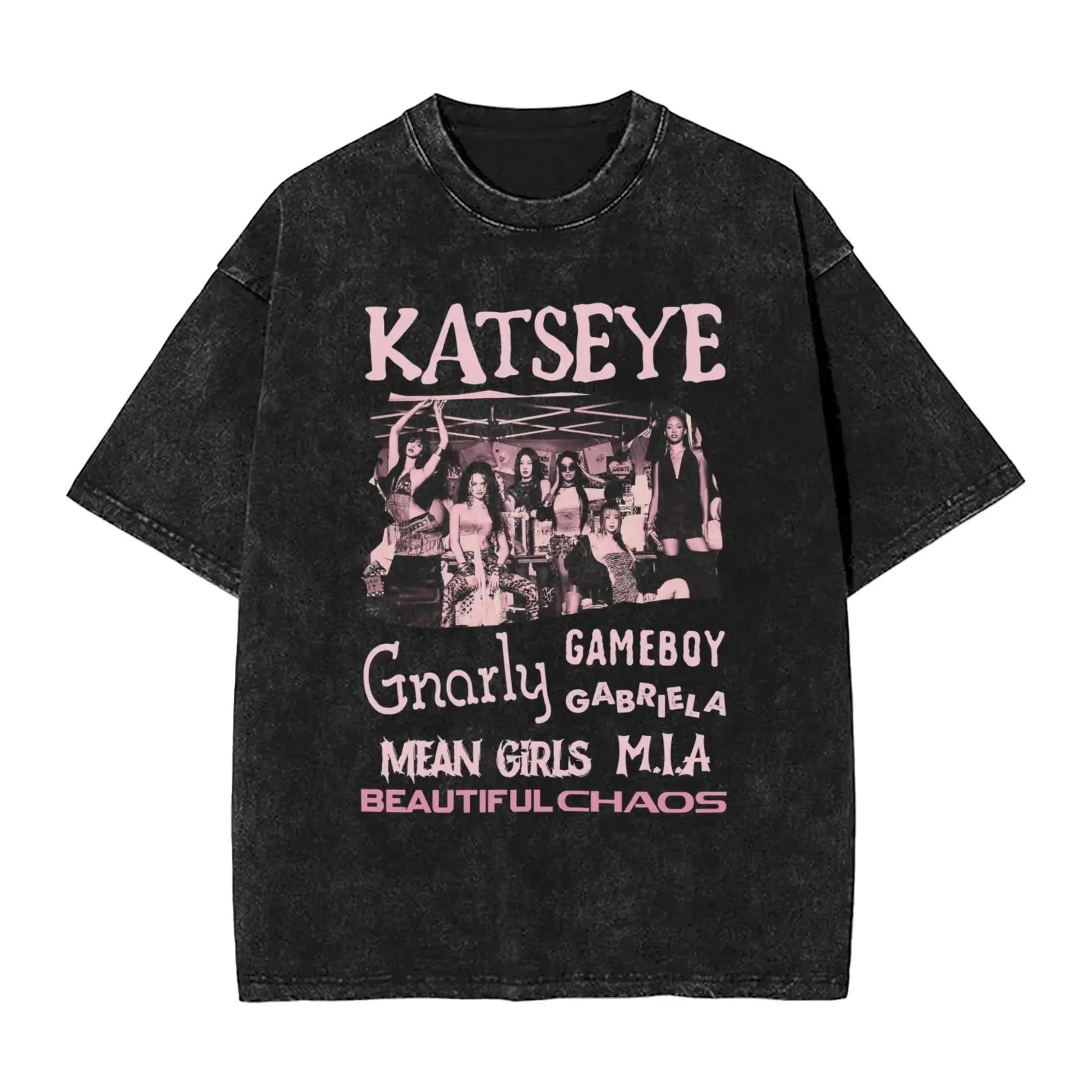 Washed Oversized Tshirt Katseye Beautiful Chaos Tracklist Mineral Tee Shirt Katseye Kpop Shirt Oversized Yk Soft Heavy Cotton S разноцветный