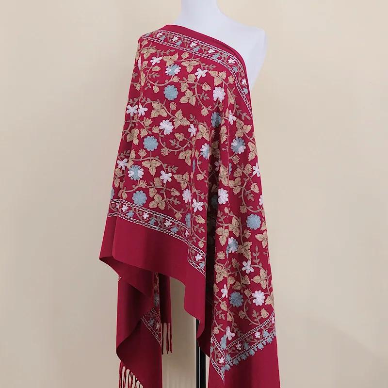 Embroidery Scarf Shawl Imitation Cashmere Woman  Designer Hand Embroidery Cape Thickening Keep Warm Winter Wrap