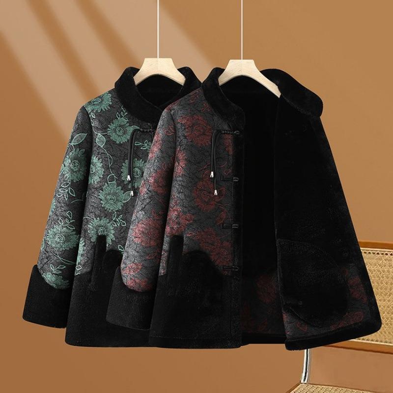 New Winter Clothes In the Elderly Cotton-padded Clothes Grandma Cotton-padded Jacket Mother Coat Fur Integrated Loose Coat