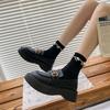 British Style Black Small Leather Shoes Women's 2025 Spring and Summer New Fashion Versatile Height-increasing Work Shoes Platform Shoes Children