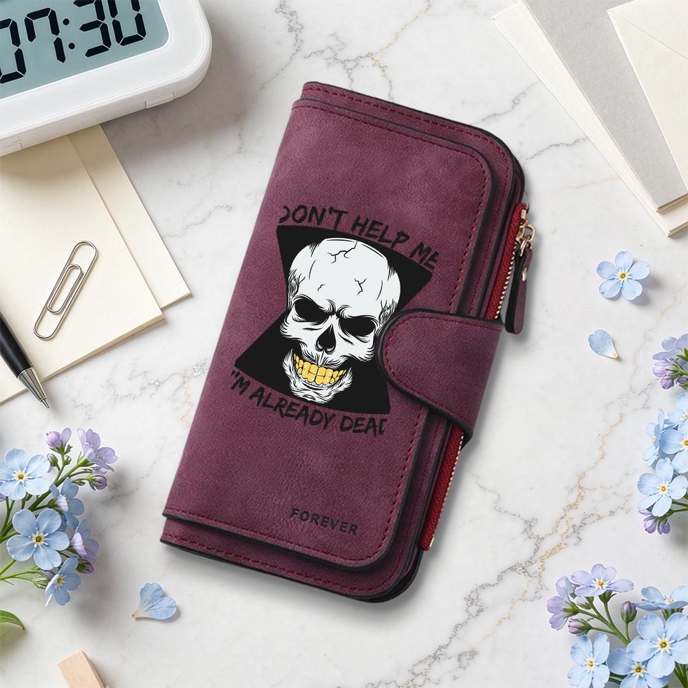 Gothic Skull Print Long Wallet Multi Card Slot Zipper Purse for Daily Use