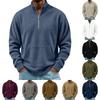 Men's Corduroy 1/4 Zip Pullover, Retro Long Sleeve Top with Stand Collar and Pocket