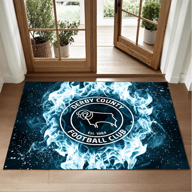 Derby County Football Design Crystal Velvet Rug Soft Decorative Mat for Bedroom Entrance
