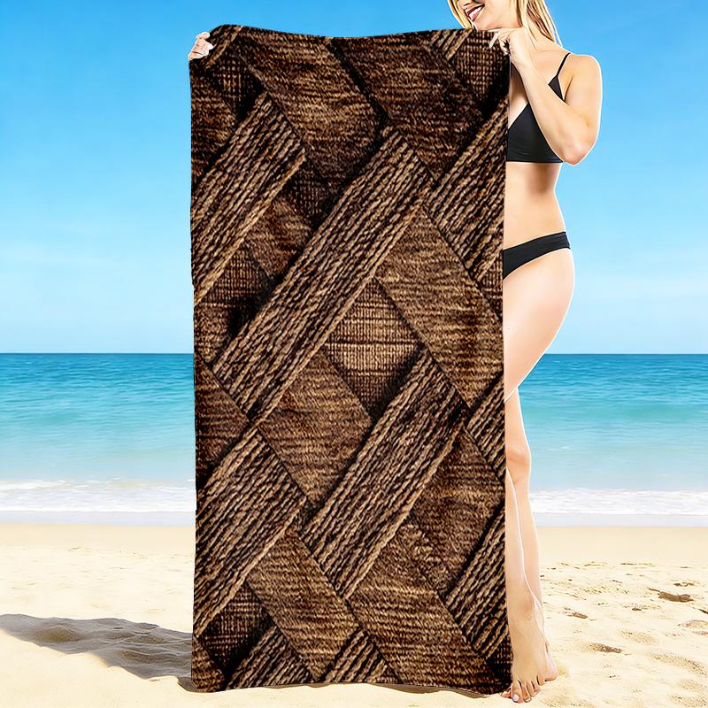 1Pc Wooden Basket Weave Beach Towel, Quick Dry, Multi-Use for Beach Pool Gym Yoga Home Travel, Christmas, Halloween, Xmas Gift M928155