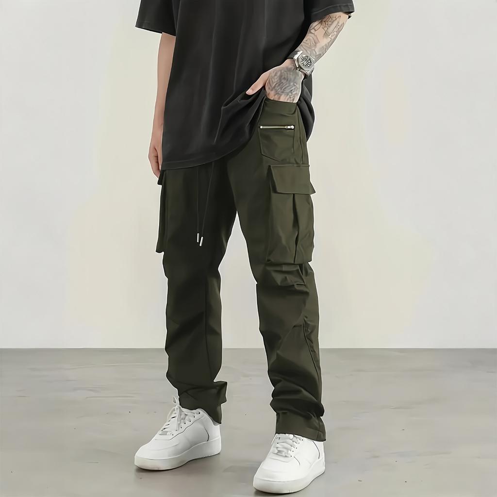 Men's Cargo Pants Loose Straight Leg Multi-Pocket Casual Athletic Trousers