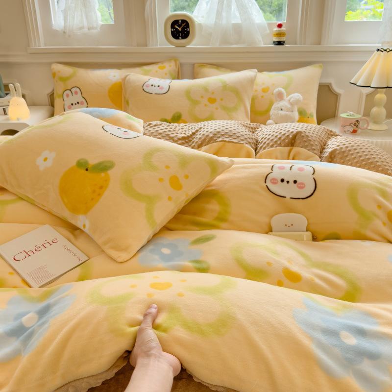 Milk Fleece Four-piece Dormitory Three-piece Set Thickened Quilt Cover Bedding