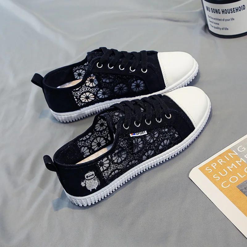 Fashion Chaussures Plates Blanches En Dentelle Respirante Pour Femmes, Baskets D'été Pour Étudiants, Chaussures En Toile En Maille