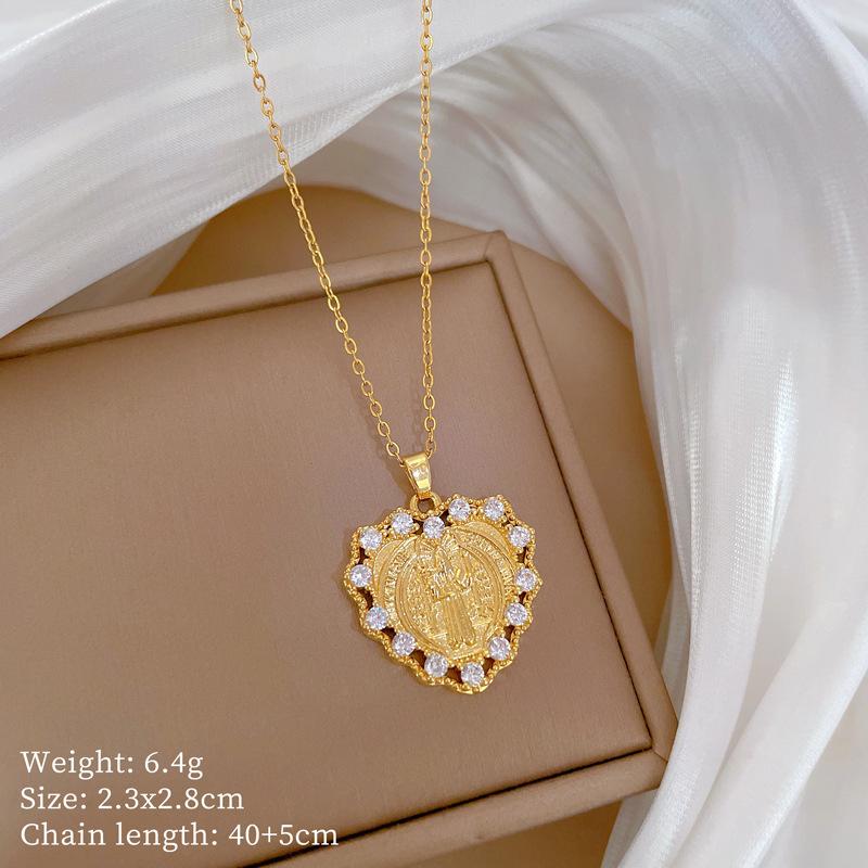 Foreign Trade Portrait Copper Micro-Inlaid Necklace Combination Female Real Gold Electroplated Exquisite Collarbone Chain