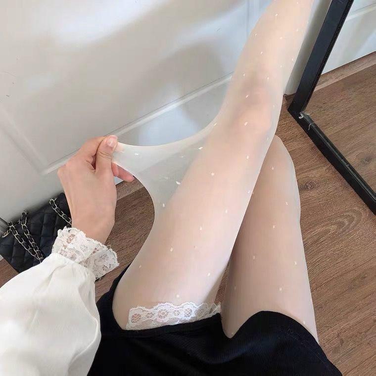 Sexy Black Stockings Women Heart Polka Dot Bow Knot Lolita Pantyhose Tight High Socks Female Transparent High Elastic Stockings