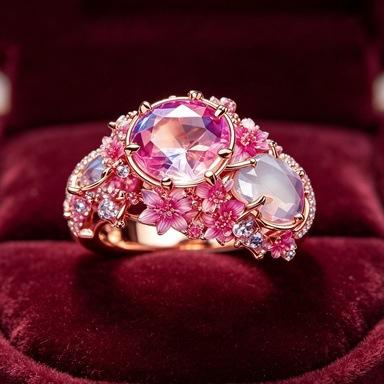 Luxury Female Big Pink White Zircon Big Stone Engagement Round Flower Ring Vintage Gold Color Wedding Fashion Jewelry for Women