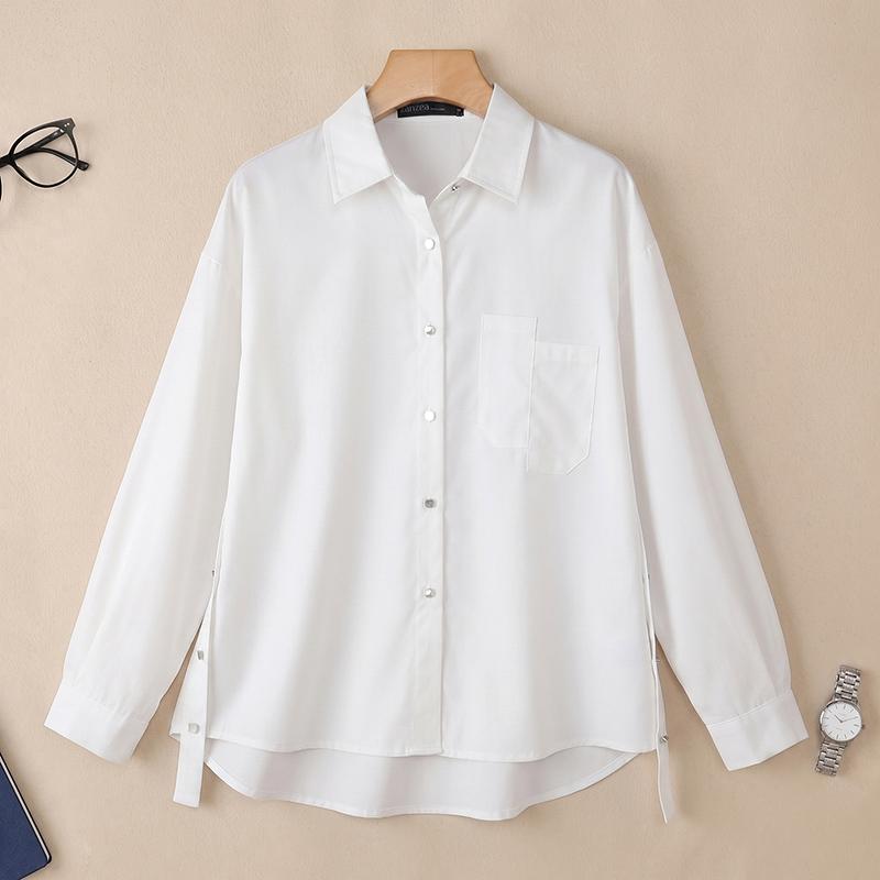 ZANZEA Camicetta casual da donna con colletto rovesciato, tinta unita, ampia, a maniche lunghe
