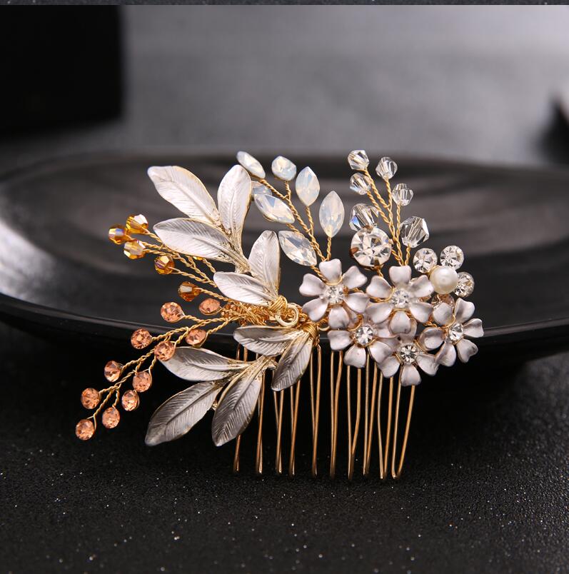 

KMVEXO Champagne Alloy Crystal Bead Flower Bride Headbands Hair Comb Princess Wedding Bridal Hairbands Hair Accessories Tiaras
