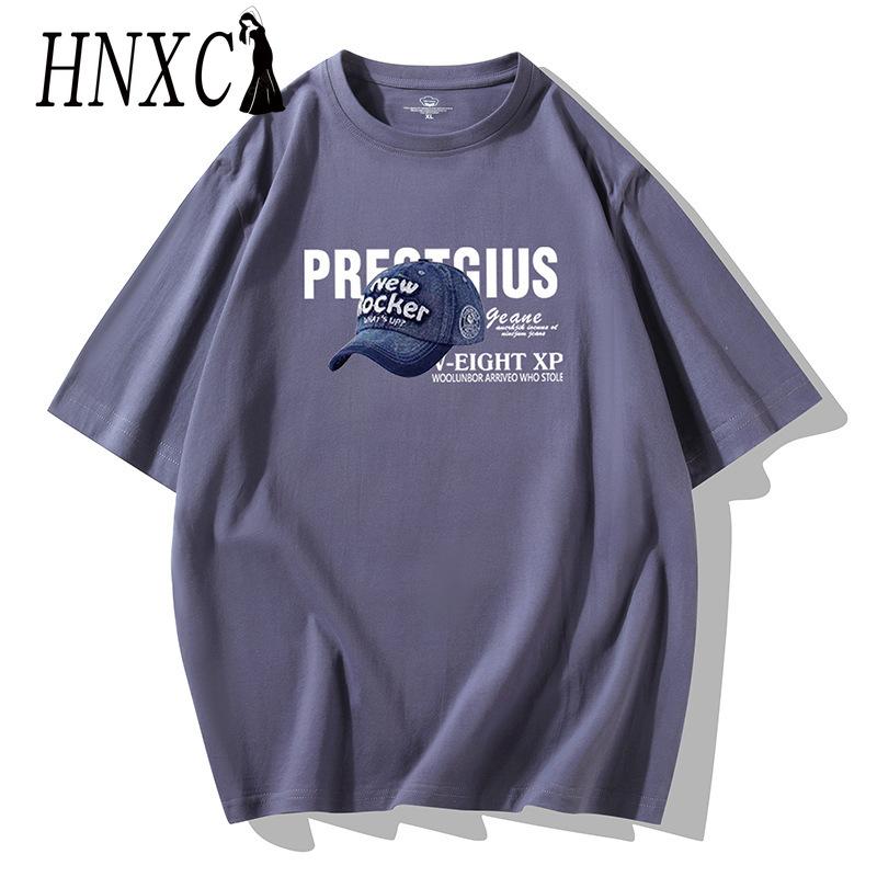 HNXC Cotton Short Sleeve T-shirt Men's Fashion Loose Half Sleeve Shirt Printed Compassionate Shirt
