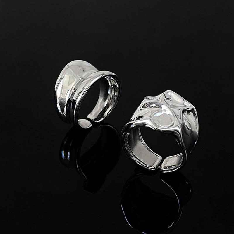 Vintage Silver Color Irregular Handmade Opening Ring for Women Fashion Geometric Wide Punk Metal Rings Jewelry Gifts New