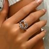 Fashion S925 Sterling Silver Antique Silver Heart-shaped Carved Flower Ring for Women Wedding Engagement  Gift