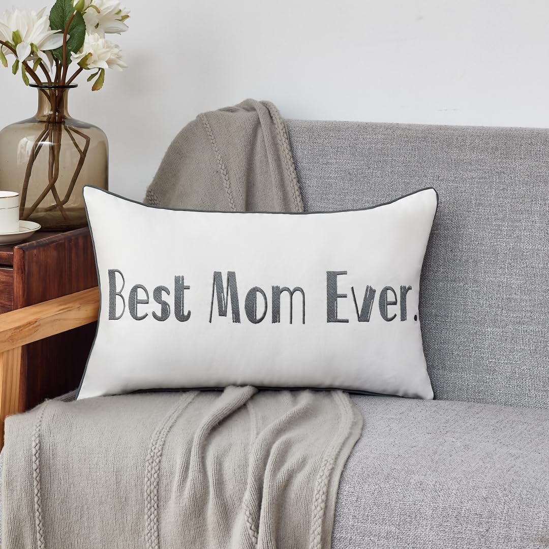 Sunkifover Mom Gifts on Mother s Day, Step Mothers Birthday Gifts from Son and Daughter, Best Mom Ever Lumbar Pillow Cover 12x20 Inch. 20  x 12  (Pack of 1)