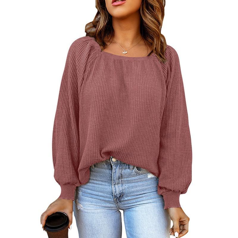Women's Plus Size Autumn New Solid Color Square Collar Loose Casual Knitted Top