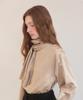 ADAUL Satin Side Button Scarf Neck Blouse - Beige