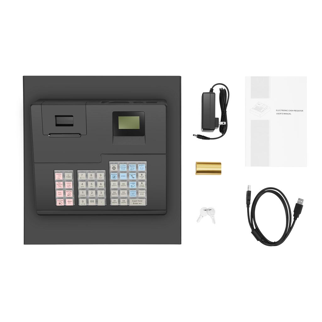 Cash Register for Small Businesses - Electronic Commercial with Lock Cash Drawer Box,39Keys, 8Digital Dual Display,Retail System