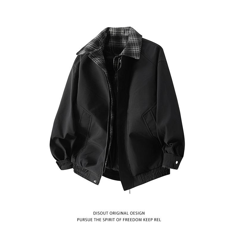 Men's American Plaid Patchwork Two-Piece Jacket, British-Style Spring/Autumn Flight Collar Coat