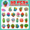 50 Succulent Stickers New Cartoon Ins Wind Succulent Story Series Plant Flowers Graffiti Hand Account Stickers