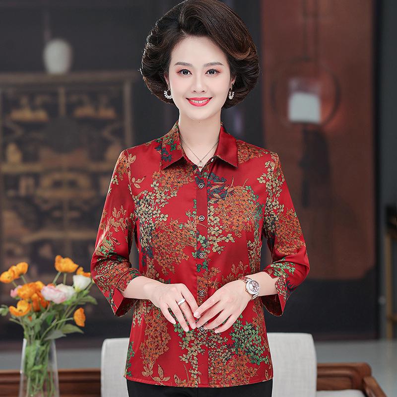 

Real Silk Summer Shirt for Middle-aged Women: Loose, Lightweight, and Stylish Top 5XL (150-165 jin) червоний