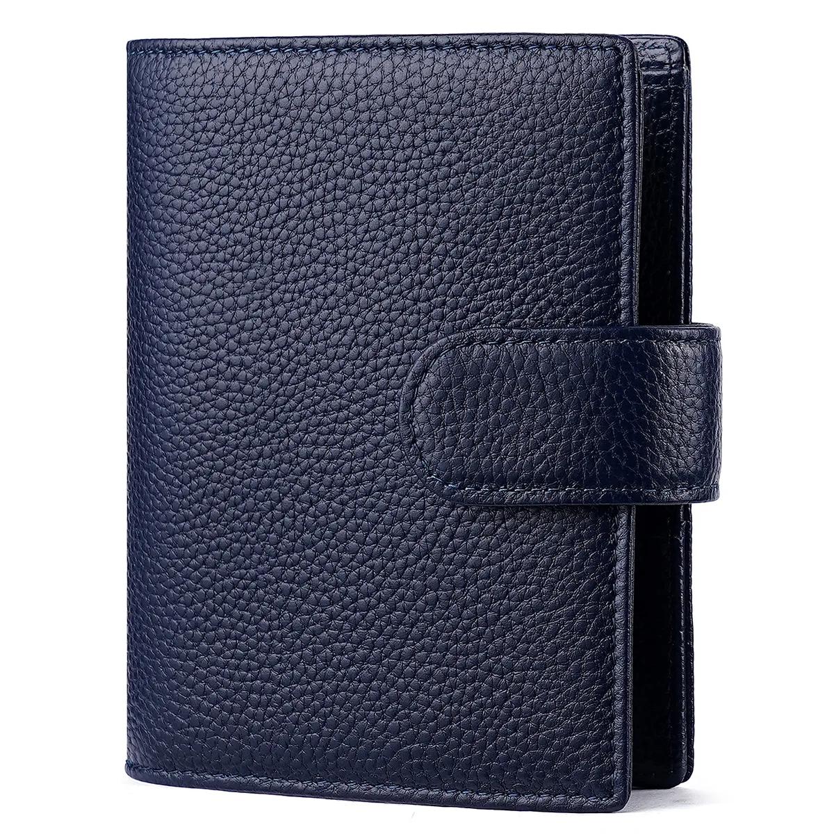

New Regular A7 Size Loose-leaf Notebook Pebbled Grain Cowhide 6-hole Mini Notebook Organizer Bag Journey Diary Organizer Wallet темно-синього кольору