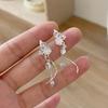 Simple Silver Color Sweet Cute Ribbon Heart Bowknot Earrings for Women Trend Drop Earrings Aesthetic Wedding Jewelry Gift Y2K