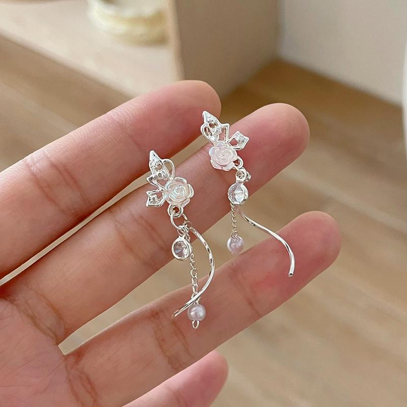 Simple Silver Color Sweet Cute Ribbon Heart Bowknot Earrings for Women Trend Drop Earrings Aesthetic Wedding Jewelry Gift Y2K