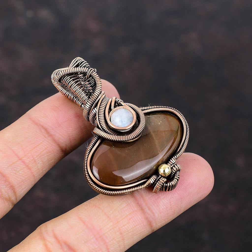Red Jasper Pendant Copper Wire Wrapped Pendant Handmade Natural Gemstone Jewelry Rainbow Moonstone Pendant Copper Wire Jewelry Gift For Him