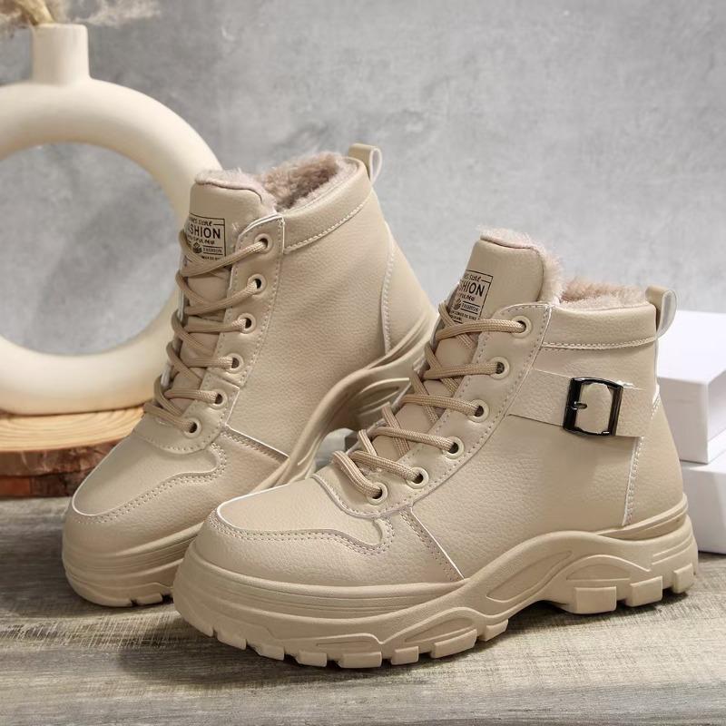 New Martin boots women's fleece thickened lace-up platform short boots shoes to keep warm