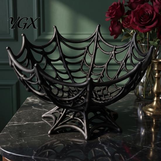 Entryway Table Decorations Halloween Spider Web Basket, Decorative Candy Bowl for Party Autumn Desktop Ornaments Centerpieces, Lightweight Plastic